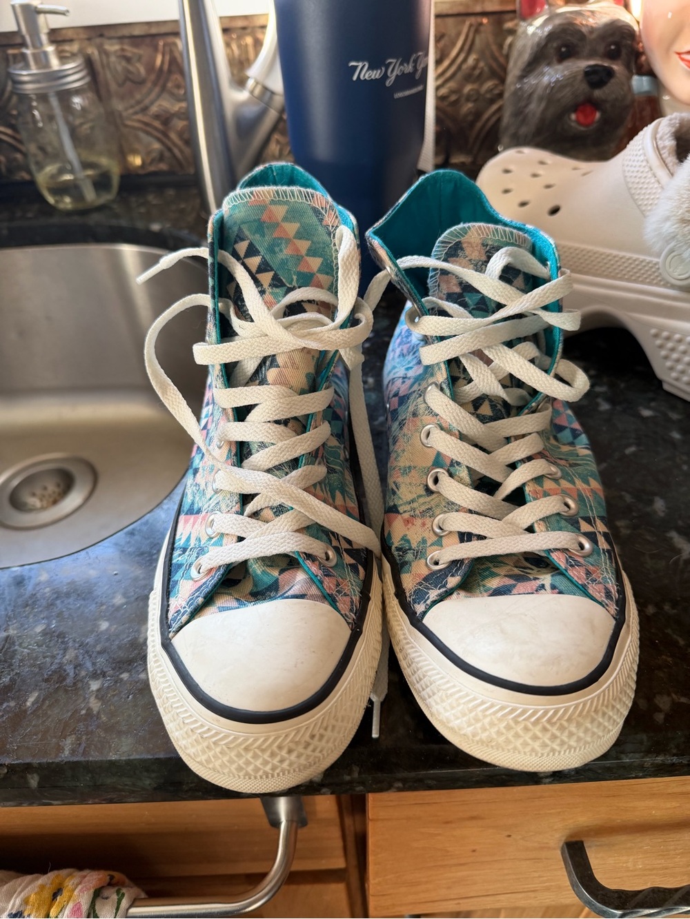 Women’s Canvas High-Top Sneakers in Teal Multi